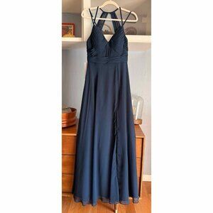 Azazie Aubrey Navy Blue Dress Gown Bridesmaid Size 6